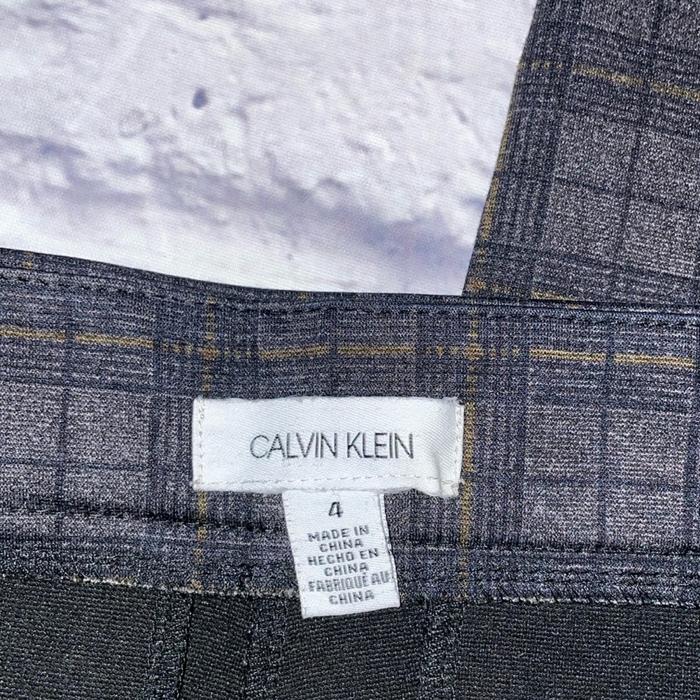 Calvin Klein Stretch Dress Pants Grey Plaid Elastic Waist - Size 4 - Picture 5 of 6